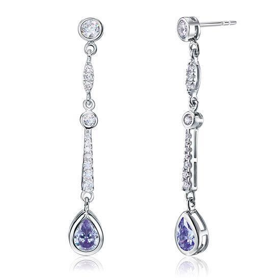 Purple Created Sapphire 925 Sterling Silver Dangle Earrings MXFE8063