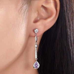 Purple Created Sapphire 925 Sterling Silver Dangle Earrings MXFE8063