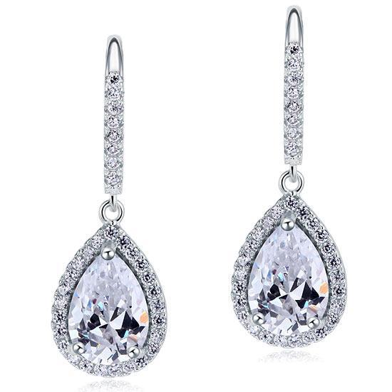 2 Carat Created Pear Cut Zirconia Dangle Drop Sterling 925 Silver Earrings MXFE8066