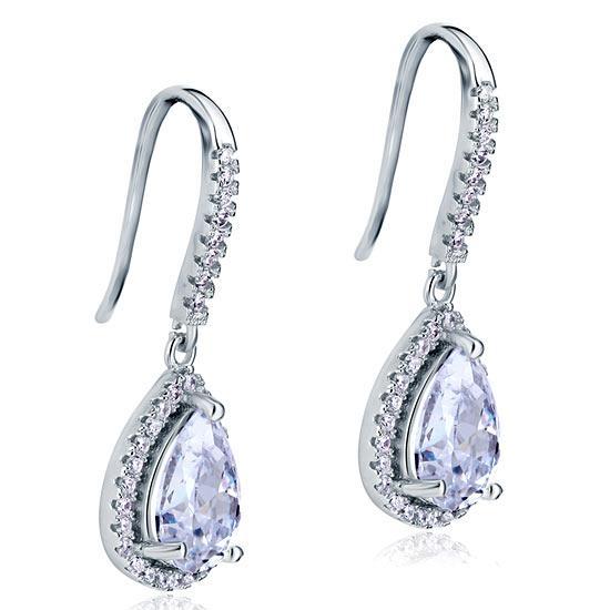 2 Carat Created Pear Cut Zirconia Dangle Drop Sterling 925 Silver Earrings MXFE8066