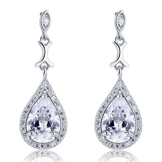 Pear Cut Created Zirconia Vintage Dangle 925 Sterling Silver Earrings MXFE8076