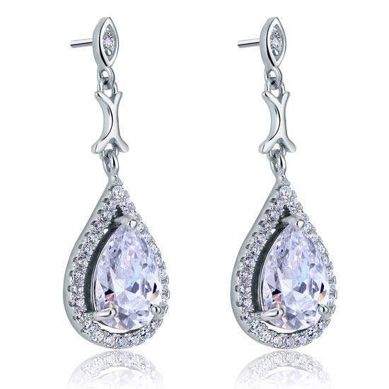 Pear Cut Created Zirconia Vintage Dangle 925 Sterling Silver Earrings MXFE8076