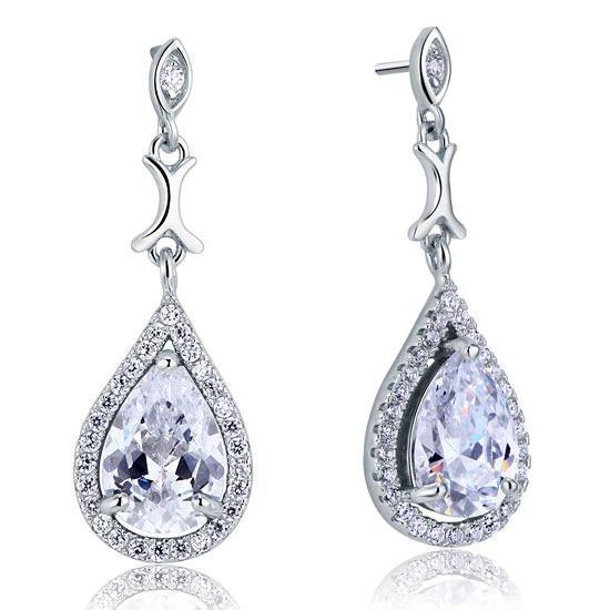 Pear Cut Created Zirconia Vintage Dangle 925 Sterling Silver Earrings MXFE8076