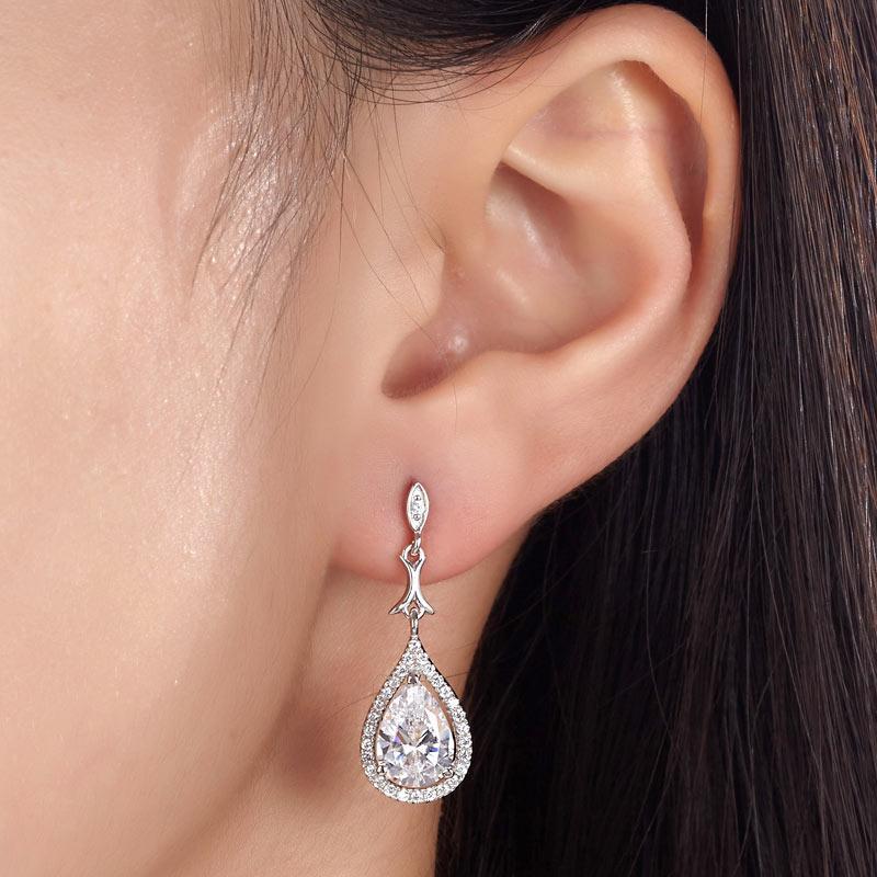 Pear Cut Created Zirconia Vintage Dangle 925 Sterling Silver Earrings MXFE8076