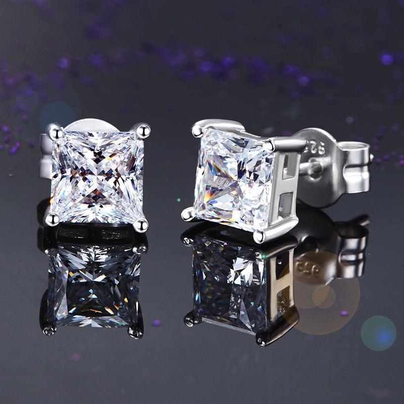 925 Sterling Silver Stud Earrings 1 Carat Princess Cut Created Zirconia MXFE8077
