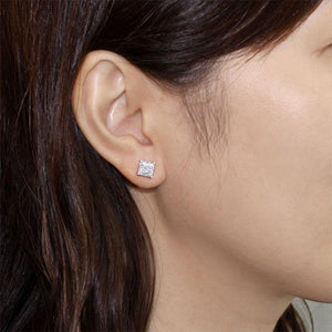925 Sterling Silver Stud Earrings 1 Carat Princess Cut Created Zirconia MXFE8077