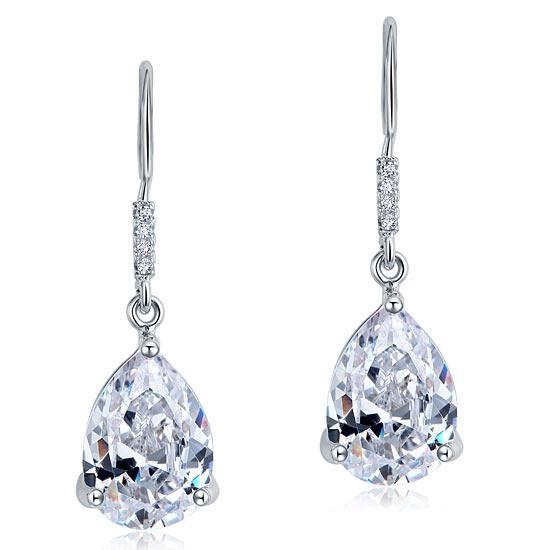 4 Carat Pear Cut Created Zirconia Bridal Dangle Drop 925 Sterling Silver Earrings MXFE8089