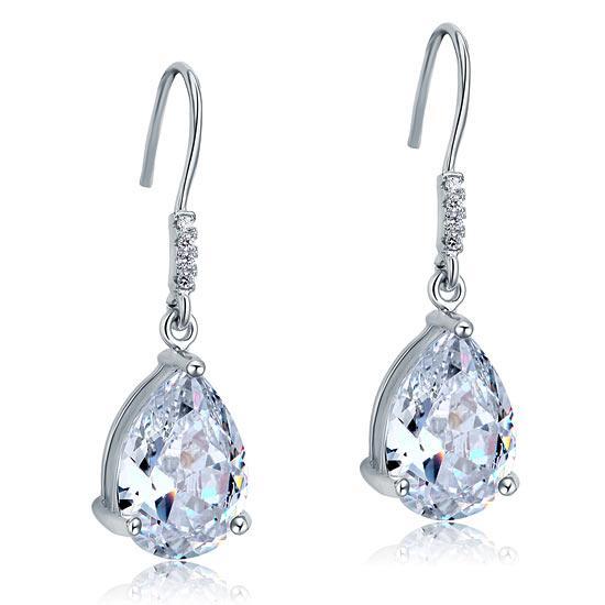 4 Carat Pear Cut Created Zirconia Bridal Dangle Drop 925 Sterling Silver Earrings MXFE8089