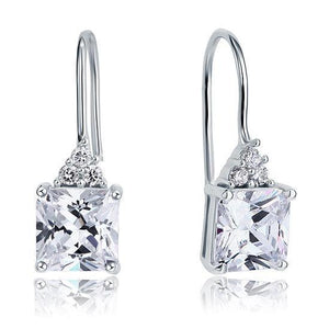 2 Carat Princess Cut Created Zirconia Dangle Drop 925 Sterling Silver Earrings MXFE8092