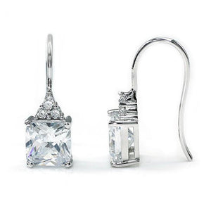 2 Carat Princess Cut Created Zirconia Dangle Drop 925 Sterling Silver Earrings MXFE8092