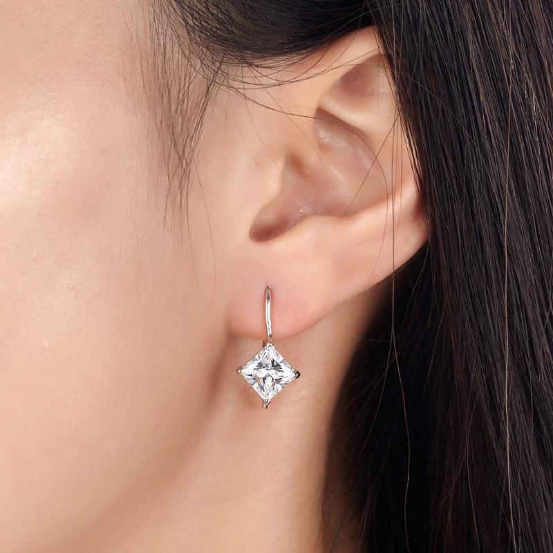 1.5 Carat Princess Cut Created Zirconia Dangle Drop 925 Sterling Silver Earrings MXFE8100