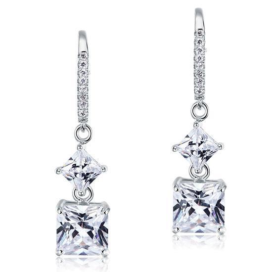 2 Carat Princess Cut Created Zirconia Dangle Drop 925 Sterling Silver Earrings MXFE8101
