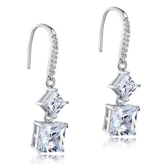 2 Carat Princess Cut Created Zirconia Dangle Drop 925 Sterling Silver Earrings MXFE8101