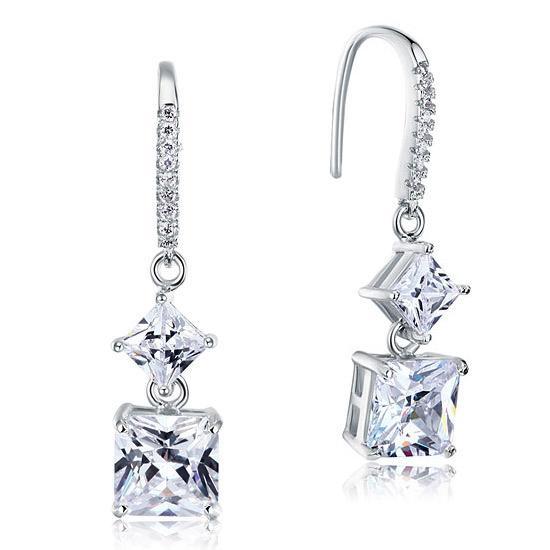 2 Carat Princess Cut Created Zirconia Dangle Drop 925 Sterling Silver Earrings MXFE8101