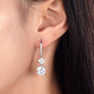 2 Carat Princess Cut Created Zirconia Dangle Drop 925 Sterling Silver Earrings MXFE8101
