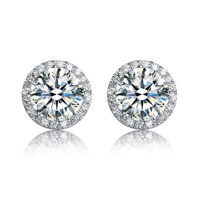 2 Carat Round Cut Created Zirconia Halo Stud 925 Sterling Silver Earrings MXFE8102