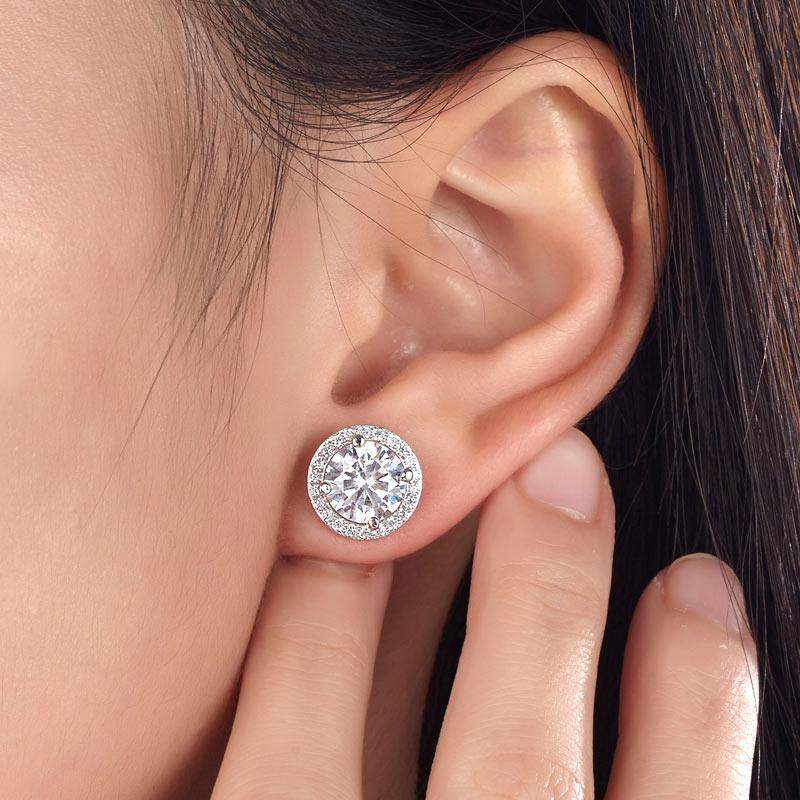 2 Carat Round Cut Created Zirconia Halo Stud 925 Sterling Silver Earrings MXFE8102