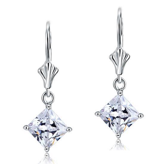 1.5 Carat Princess Cut Created Zirconia Dangle Drop 925 Sterling Silver Earrings MXFE8103