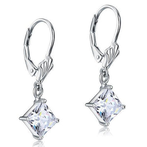 1.5 Carat Princess Cut Created Zirconia Dangle Drop 925 Sterling Silver Earrings MXFE8103