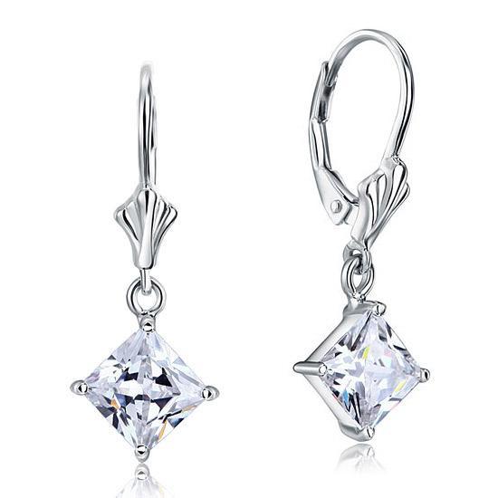 1.5 Carat Princess Cut Created Zirconia Dangle Drop 925 Sterling Silver Earrings MXFE8103