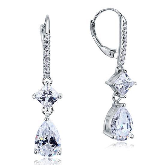 2 Carat Princess Cut Created Zirconia Dangle Drop 925 Sterling Silver Earrings MXFE8104
