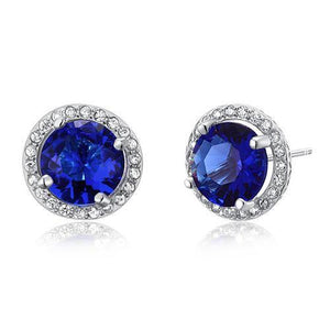 Navy Blue Created Sapphire Stud Earrings 925 Sterling Silver Jewelry MXFE8109