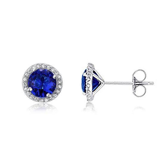 Navy Blue Created Sapphire Stud Earrings 925 Sterling Silver Jewelry MXFE8109
