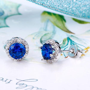 Navy Blue Created Sapphire Stud Earrings 925 Sterling Silver Jewelry MXFE8109