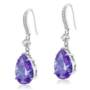 Purple Pear Created Sapphire 925 Sterling Silver Dangle Hook Earrings MXFE8111