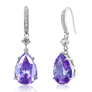 Purple Pear Created Sapphire 925 Sterling Silver Dangle Hook Earrings MXFE8111