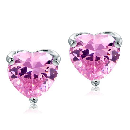 Bridal 2 Carat Pink Heart Cut Stud 925 Sterling Silver Stud Earrings Jewelry MXFE8120