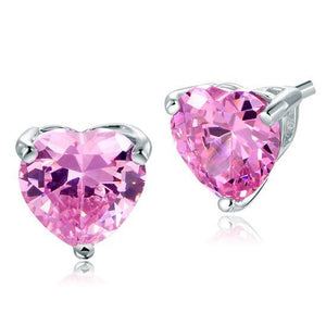 Bridal 2 Carat Pink Heart Cut Stud 925 Sterling Silver Stud Earrings Jewelry MXFE8120