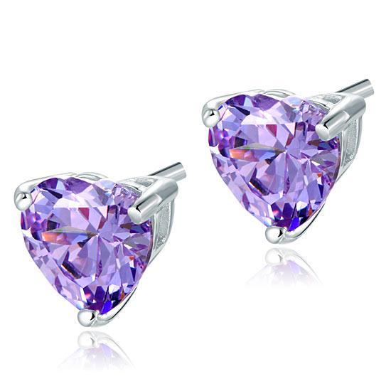 Bridal 2 Carat Heart Cut Purple Stud 925 Sterling Silver Earrings Jewelry MXFE8121