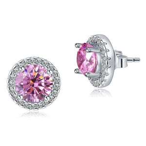 2.5 Carat Round Pink Halo (Removable) Stud 925 Sterling Silver Earrings Jewelry MXFE8126