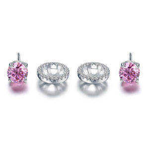 2.5 Carat Round Pink Halo (Removable) Stud 925 Sterling Silver Earrings Jewelry MXFE8126