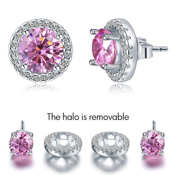 2.5 Carat Round Pink Halo (Removable) Stud 925 Sterling Silver Earrings Jewelry MXFE8126
