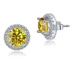 2.5 Carat Round Fancy Yellow Halo (Removable) Stud 925 Sterling Silver Earrings MXFE8127