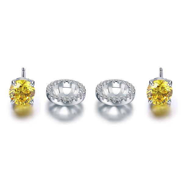 2.5 Carat Round Fancy Yellow Halo (Removable) Stud 925 Sterling Silver Earrings MXFE8127