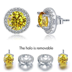 2.5 Carat Round Fancy Yellow Halo (Removable) Stud 925 Sterling Silver Earrings MXFE8127
