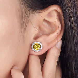 2.5 Carat Round Fancy Yellow Halo (Removable) Stud 925 Sterling Silver Earrings MXFE8127