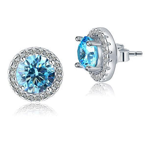 2.5 Carat Round Blue Halo (Removable) Stud 925 Sterling Silver Earrings Jewelry MXFE8128