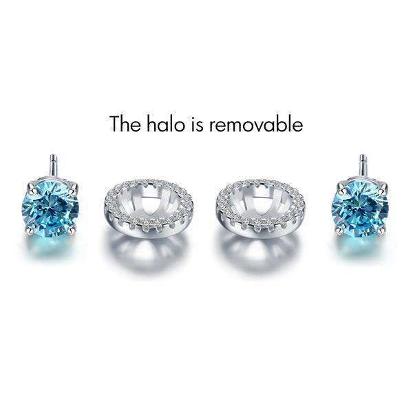 2.5 Carat Round Blue Halo (Removable) Stud 925 Sterling Silver Earrings Jewelry MXFE8128