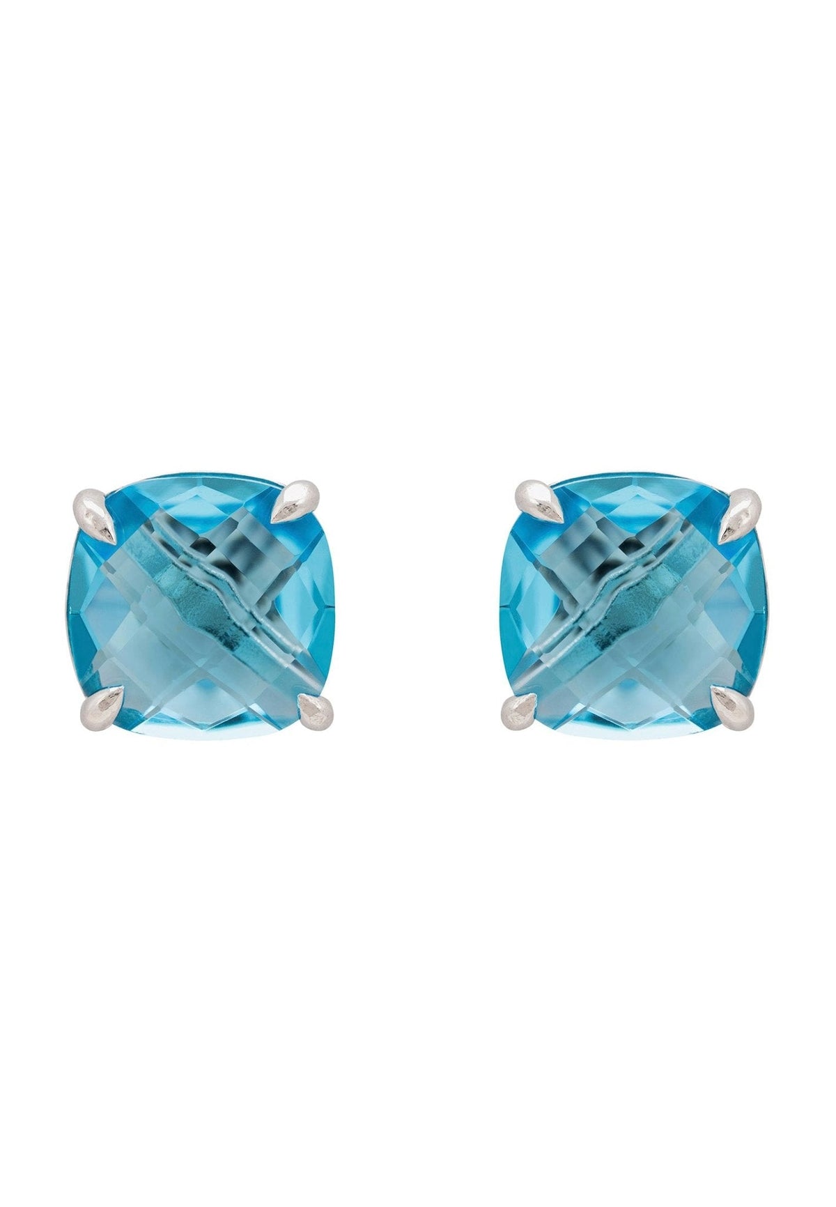 Empress Gemstone Stud Earrings Silver Blue Topaz