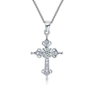925 Sterling Silver Cross Pendant Necklace Round Cut Created Zirconia Jewelry MXFN8027