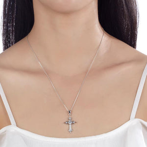 925 Sterling Silver Cross Pendant Necklace Round Cut Created Zirconia Jewelry MXFN8027