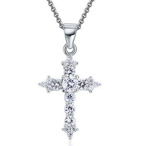 Round Cut Created Zirconia 925 Sterling Silver Cross Pendant Necklace MXFN8028