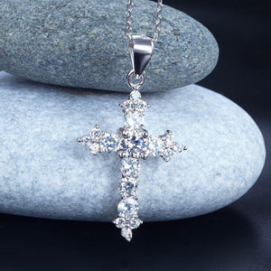 Round Cut Created Zirconia 925 Sterling Silver Cross Pendant Necklace MXFN8028