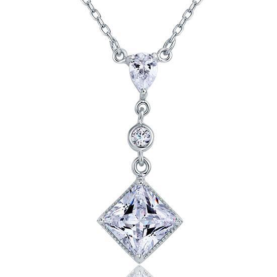 2 Carat Princess Cut Created Zirconia Dangle 925 Sterling Silver Pendant Necklace MXFN8031