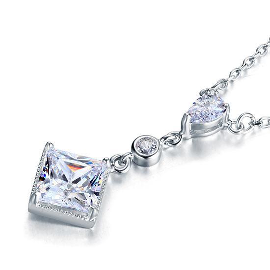 2 Carat Princess Cut Created Zirconia Dangle 925 Sterling Silver Pendant Necklace MXFN8031