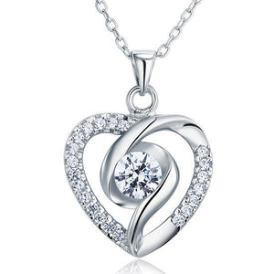 Created Zirconia Heart 925 Sterling Silver Pendant Necklace MXFN8032